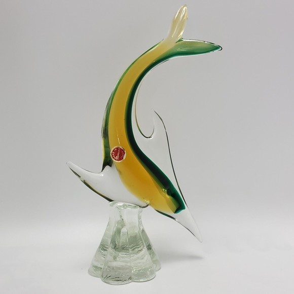 Murano Art Murano Vintage Golden Green Sommerso Art Glass Swordfish